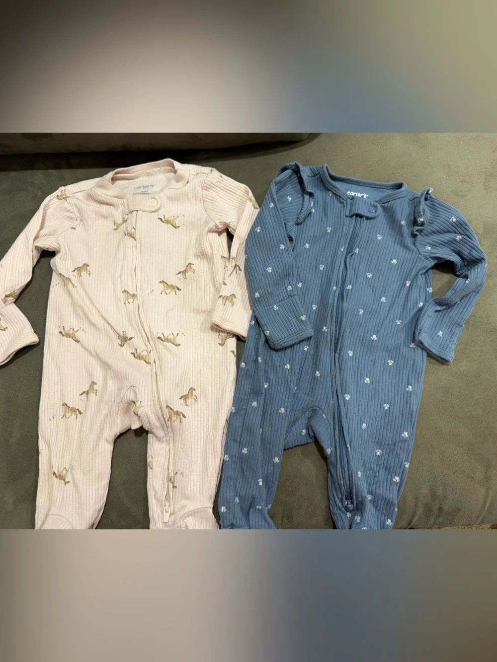 2-Pack Ribbed Carters Baby Sleeper Set - Blue Floral & Pink Horses